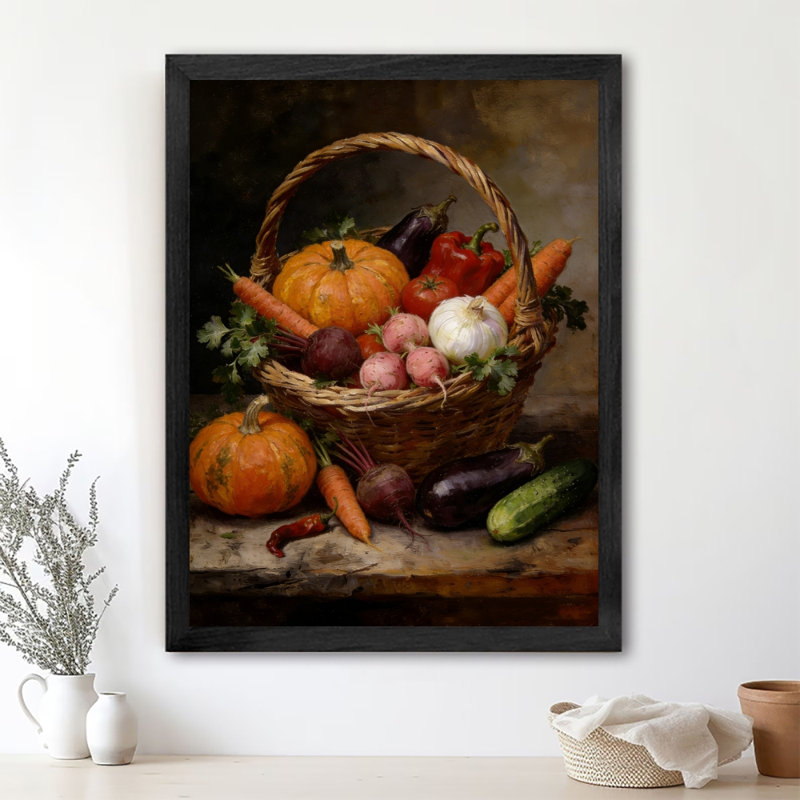 Reproduction d'art encadré noir avec couleurs rétro dans la cuisine, H 25 po x l 17 po