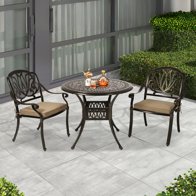 Table de salle à manger pour 2 personnes, table de patio en aluminium coulé avec trou pour parasol