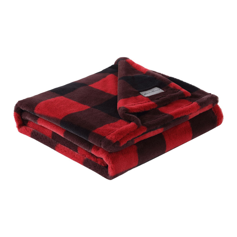 Blue and Black Plaid Reversible Fleece Pillow and Throw Set