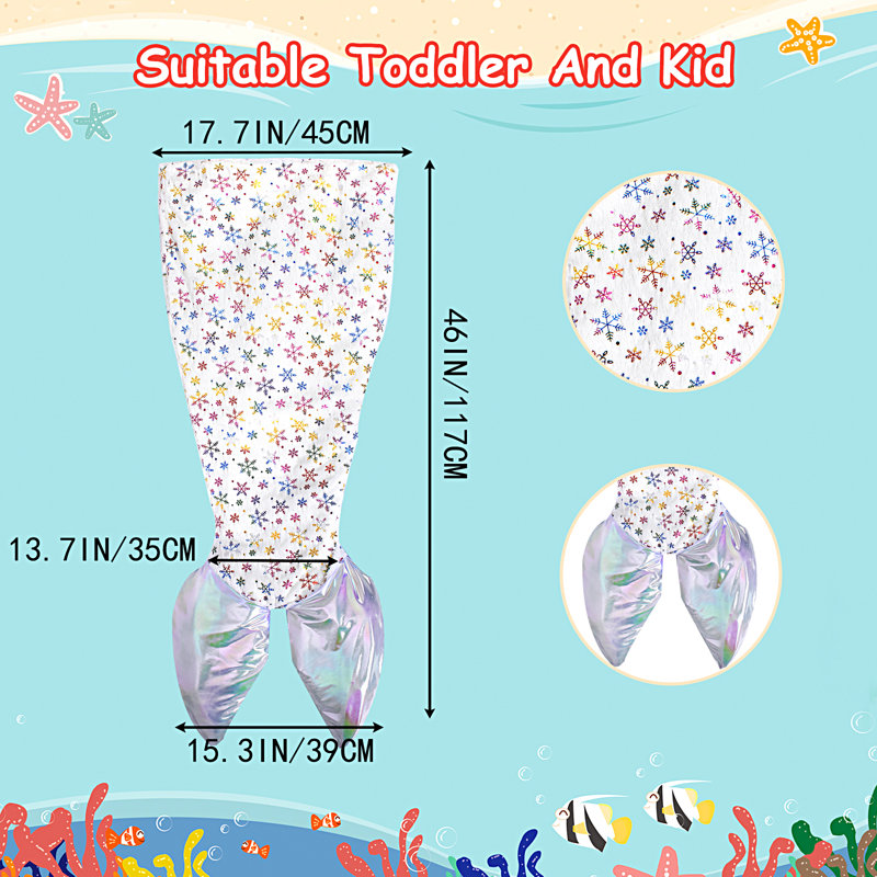Couverture Kids Mermaid Tail, White Colorful Snowflakes, 52.7" L x 19.6" W