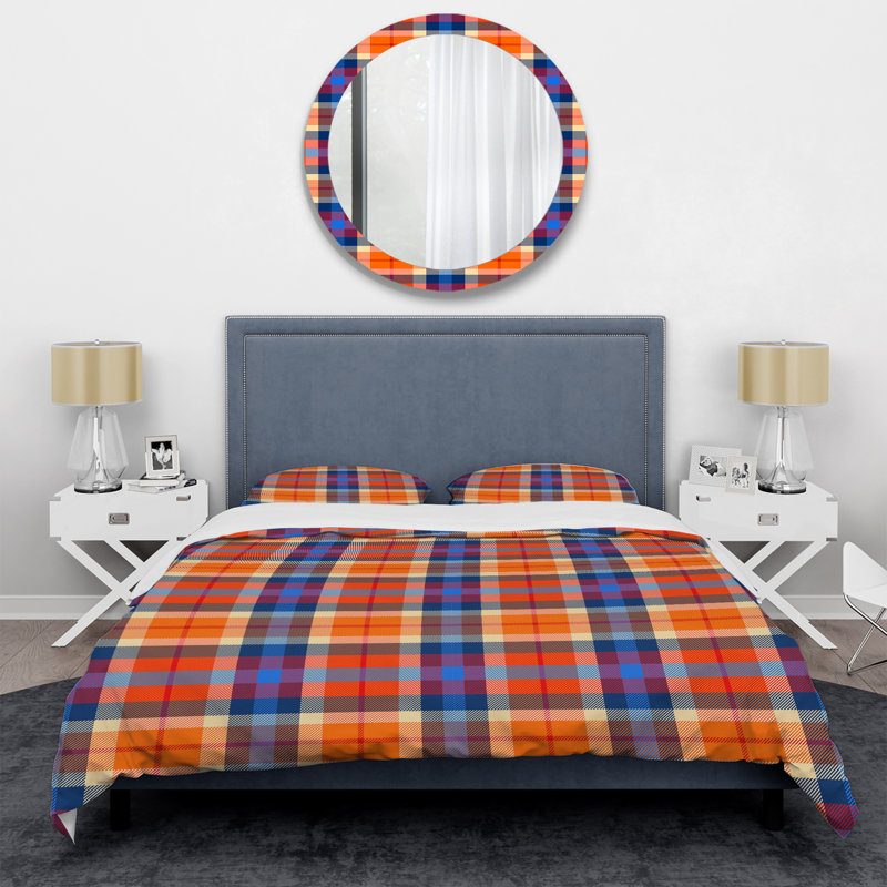 Ensemble de housse de couette en microfibre orange / bleu 3 pièces, Housse de couette pour très grand lit et 2 très
