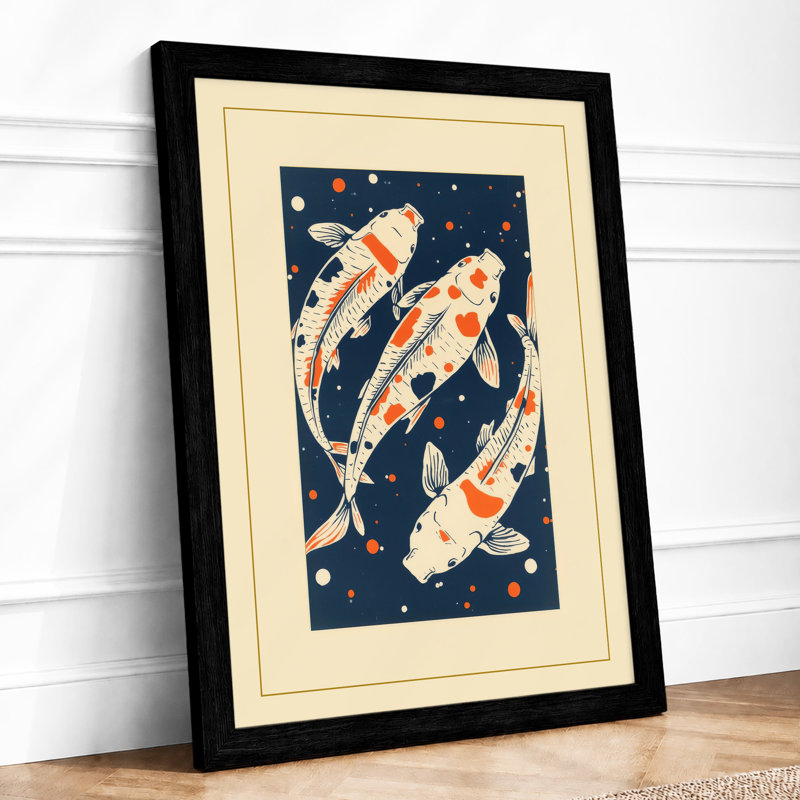 Koi Under Stars Modern - Framed Print, A4 - 29.7 x 21.0 cm, Black