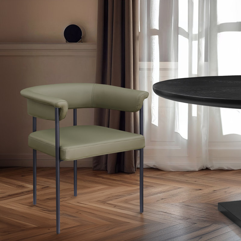 Malin Vegan Leather Arm Chair Dining Chair, Olive Vegan Leather