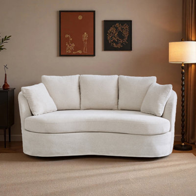 73.8" W Chenille Upholstered Slipcovered Curved Sofa