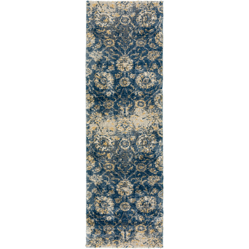 Tapis floral bleu / beige Mekhage, Tapis de couloir 2 pi 3 po x 7 pi 5 po