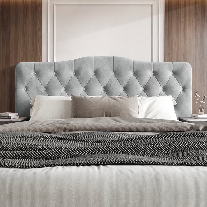 Dvante Upholstered Velvet Panel Headboard, Queen, Silver Gray