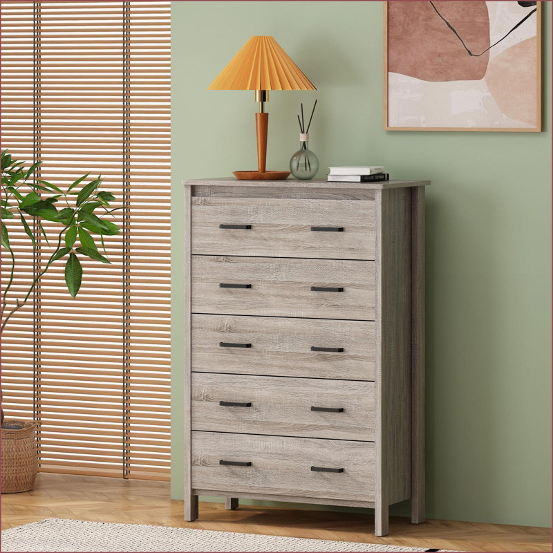 Commodes et amp; Armoire de rangement contemporaine, 5 tiroirs en faux bois | Chêne | Panneau de fibres à densité moyenne