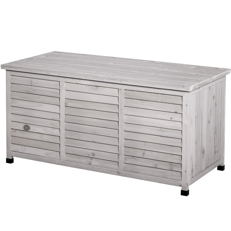 Boîte de rangement en bois gris 75 gallons - Rangement extérieur avec espace d'aération et vernis résistant aux intempéries pour une protection accrue