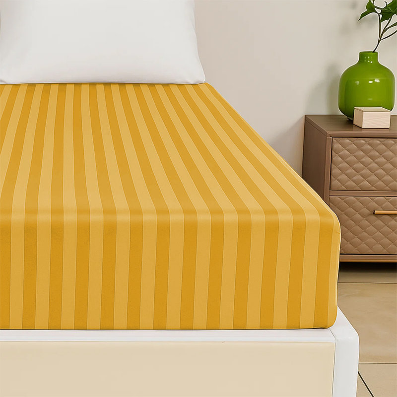 200 Thread Count Microfibre Stripe Fitted Sheet 40cm, Ochre, Super King (6')