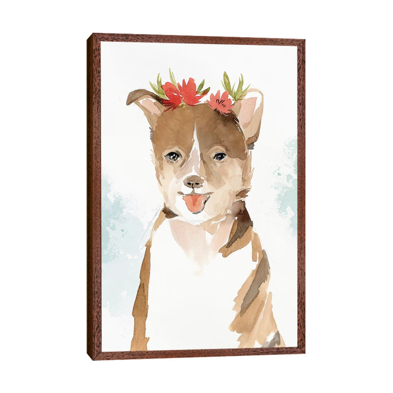 Puppy III by Isabelle Z - Painting on Canvas, 101.6 cm H x 66.04 cm W, Classic Brown Wood Framed