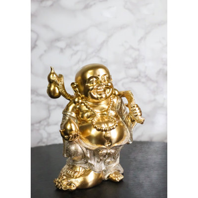 Golden Maitreya Laughing Buddha Bodhisattva Figurine Prosperity Wealth Happiness
