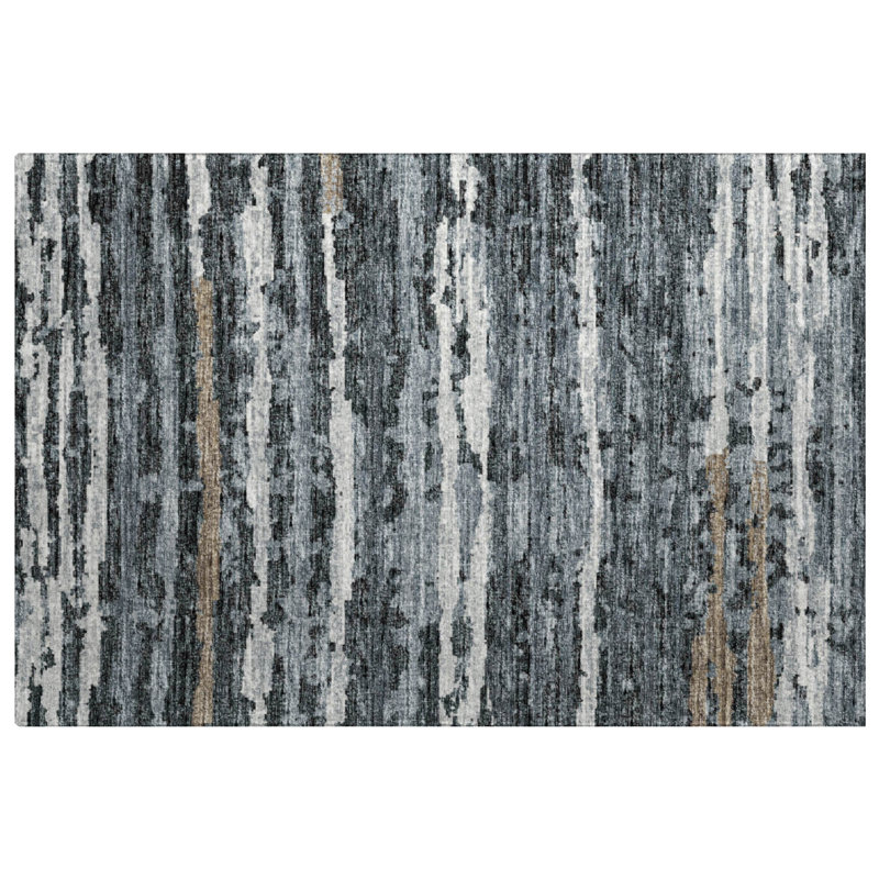 Premium Machine Washable Dream Shag ADS75 Broken Stripes Rug, 1'8" x 2'6", Shadow