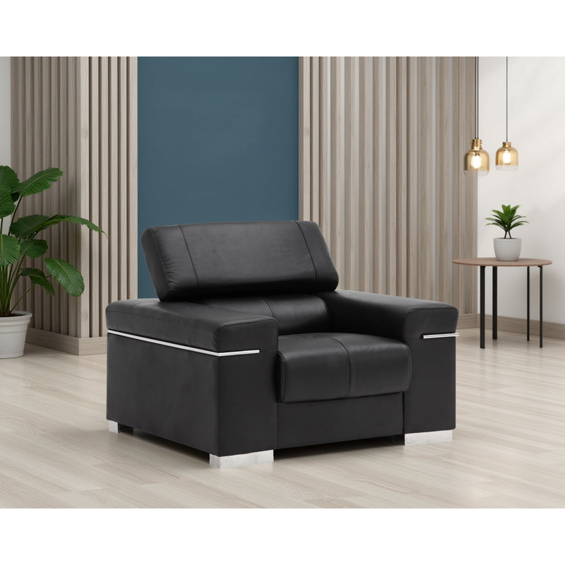 Fauteuil en cuir noir Collection Raeya, Cuir noir