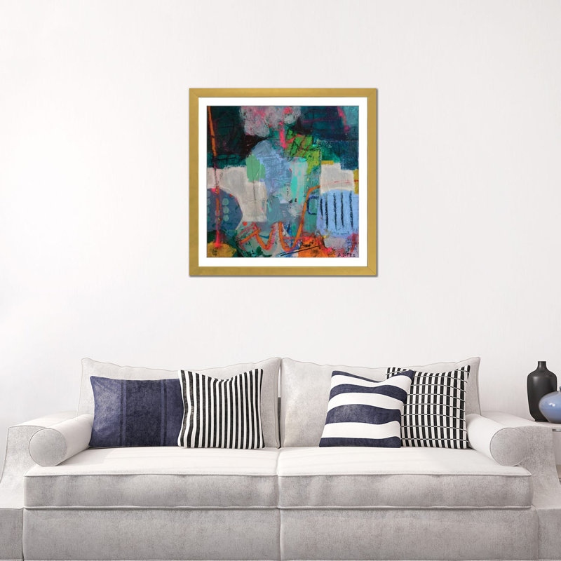 La peinture bleue - reproduction d'art murale - papier d'art encadré, H 24 po x l 24 po, Doré
