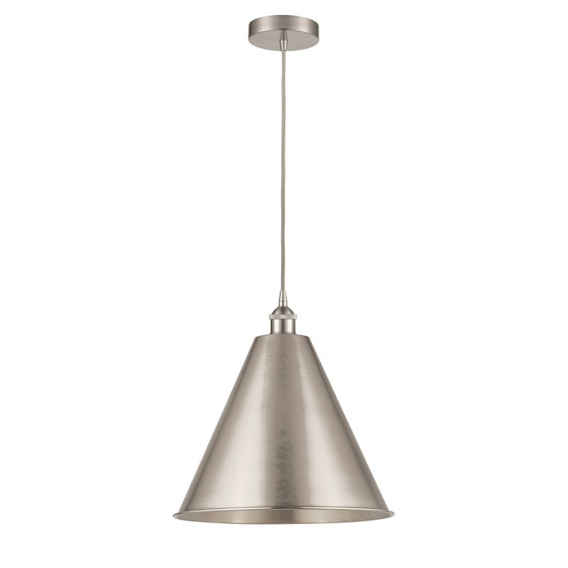 Luminaire suspendu conique 1 lumière, Nickel satiné brossé, gris, H 18,75 po x l 16 po x P 16 po