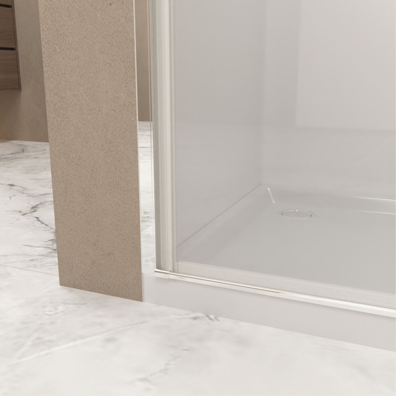 Porte de douche pliante, verre trempé de 1/4 po (6 mm), cadre en aluminium chromé, film antidéflagrant