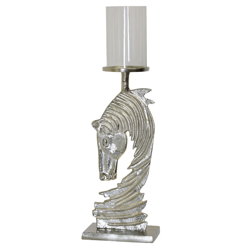 Porte-bougie cheval Equinox - plaqué nickel - l 6,5 po x P 4 po x H 16 po, L 6,5 po x P 4 po x H 16 po