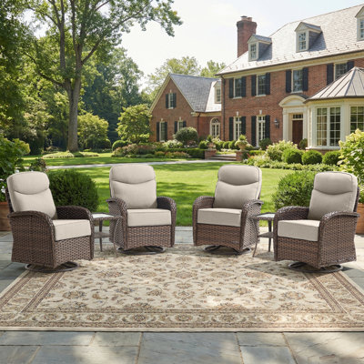 Ensemble de meubles de patio, 6 pièces de mobilier d'extérieur en osier avec coussins de réflexion de 6 po - chaises berçantes pivotantes et table d'appoint en rotin pour le jardin, le porche et la cour