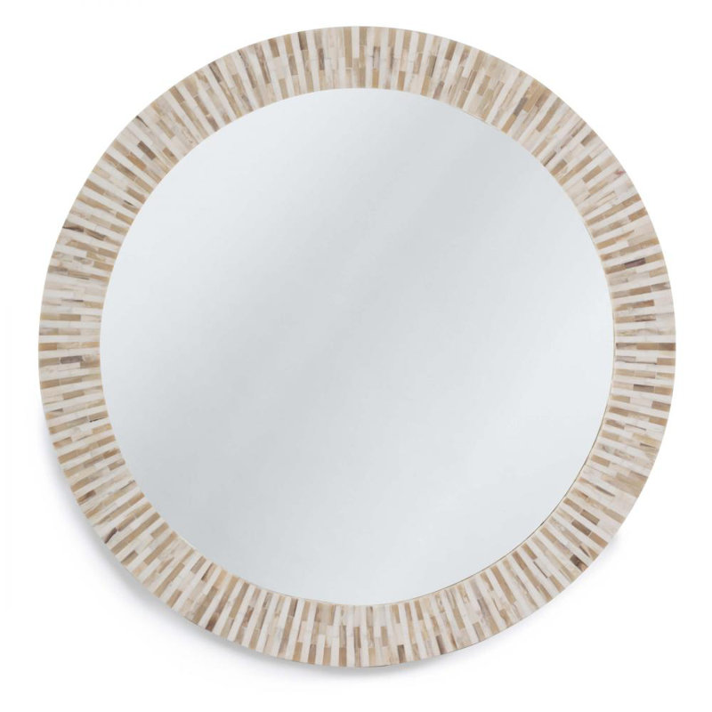 Round Multicolor Bone Tile Accent Mirror