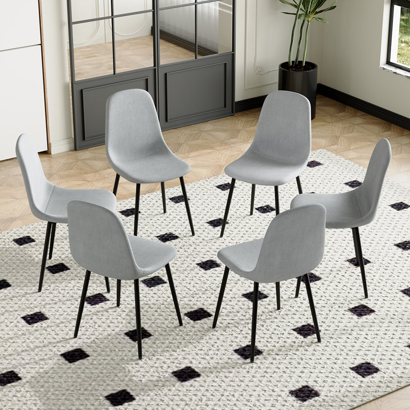 Upholstered Side Chairs With Metal Legs,Armless Dining Chair For Living Room,Kitchen,Dining Room, 6, Dark Gray