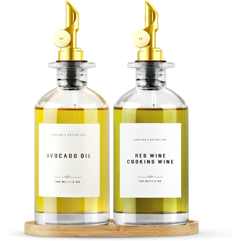 Olive Oil Dispenser Bottle With Bamboo Tray