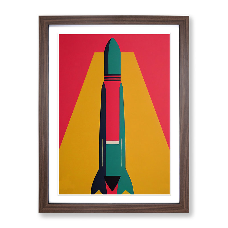 Artistic Spaceship Rocket No.5 - Wall Art, 46cm H x 34cm W, Walnut Framed