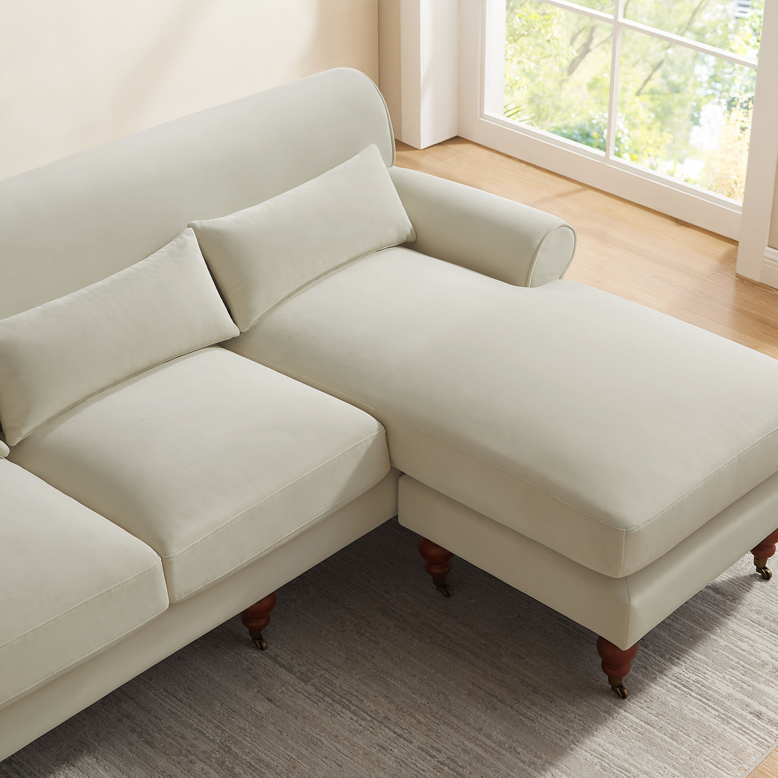 Upholstered Sectional, Ecru Velvet