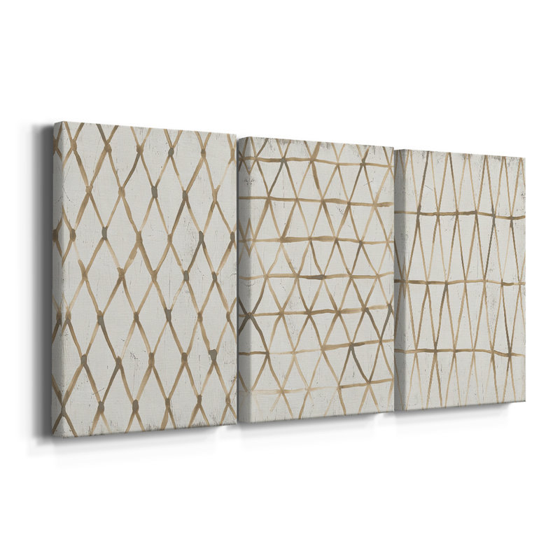 «Neutral Lattice I», toile tendue sur mesure avec châssis - 3 pièces, H 12 po x l 24 po