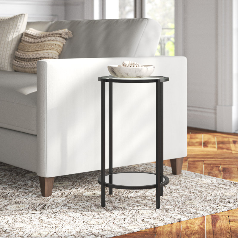 Ava 15" Round Black Metal and Clear Glass End Table