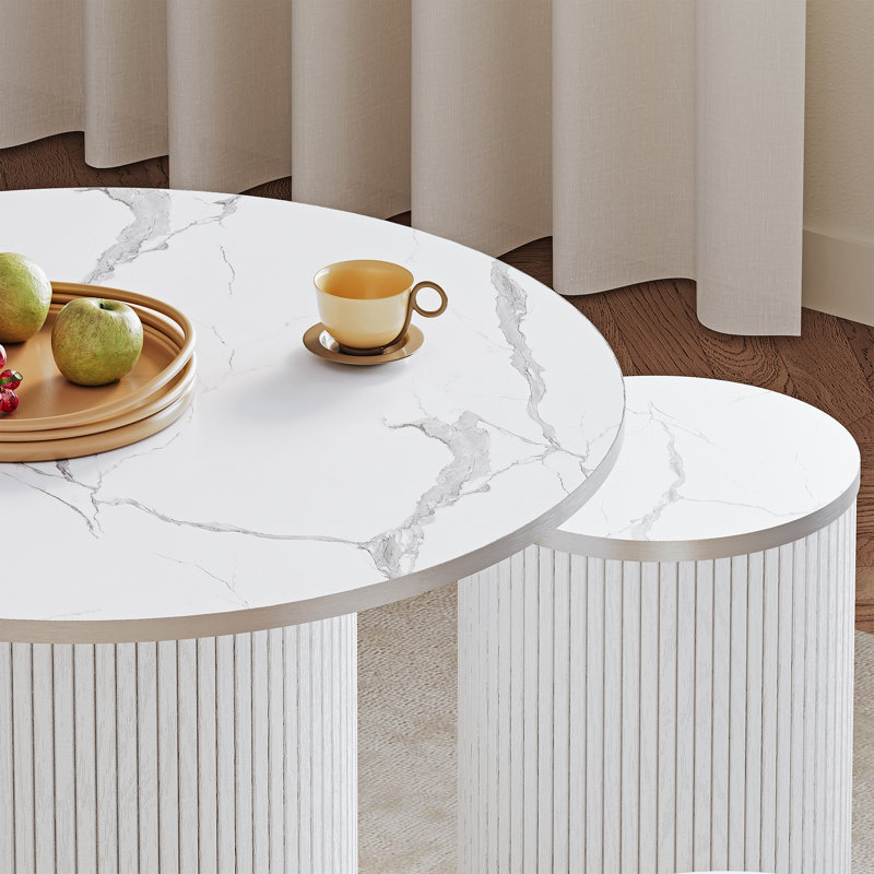 Round Pedestal Dining Table with 4 Stools, White