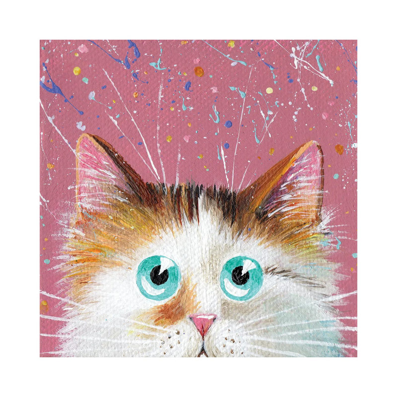 Peeping Tortie On Splattered Pink by Kim Haskins - Wrapped Canvas Print, 30.48 cm H x 30.48 cm W