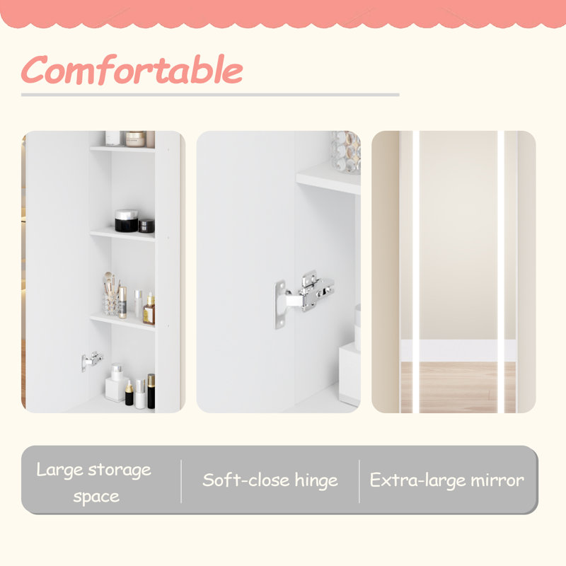 Armoire à miroir à DEL, armoire à cosmétiques, armoire à bijoux, 3 couleurs, luminosité réglable, très grand miroir, rangement multi-couches à grande capacité