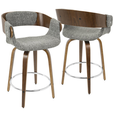 Elisa Mid-Century Modern Counter Stool In Walnut And Grey Fabric By Lumisource - Set Of 2