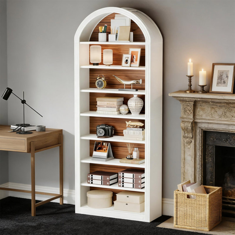 Bibliothèque arquée, étagère spacieuse, grande bibliothèque, (8 Shelves) 78.8"H x 31.52"W x 11.82"D, White