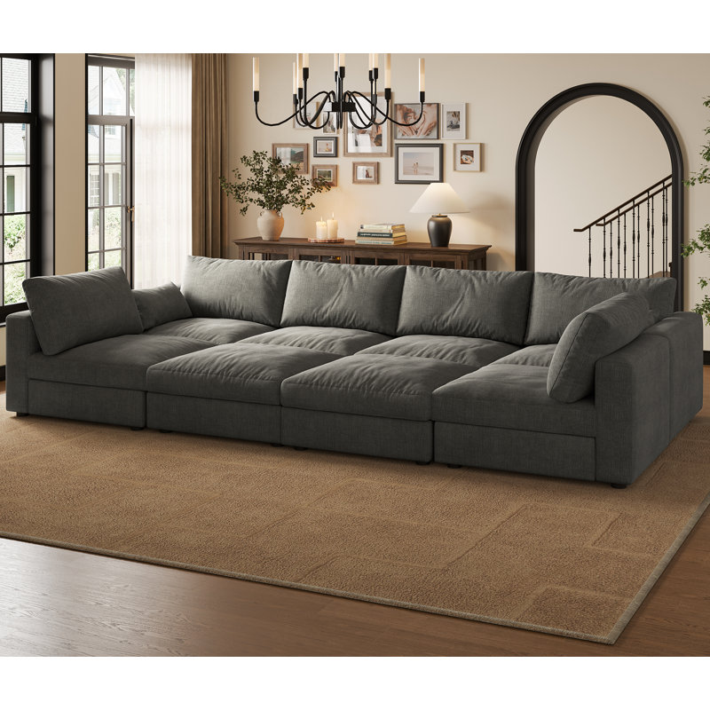 128" Sectional Modular Sofa With Storage, Dark Gray Chenille