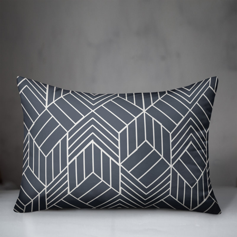 Geometric Outdoor Reversible Throw Pillow, 14" H x 20" W, Slate