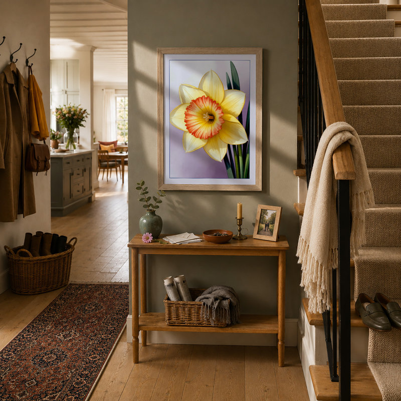 Daffodil Study Botanical - Framed Print, A3 - 42.0 x 29.7 cm, Oak