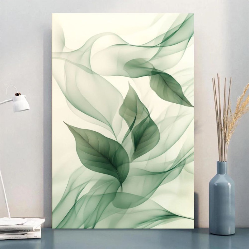 Art mural sur toile à motif de feuilles vertes Art Nouveau, 24 po x 36 po