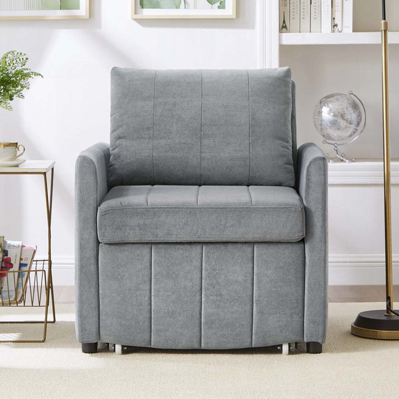 Fauteuil-lit en chenille convertible avec dossier réglable à 5 positions, poches latérales et panier de rangement, fauteuil-lit escamotable