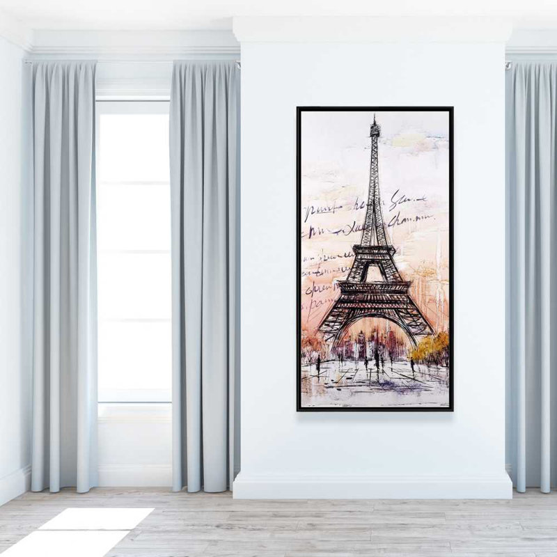 Croquis de la Tour Eiffel, toile | Décor de chambre romantique gris