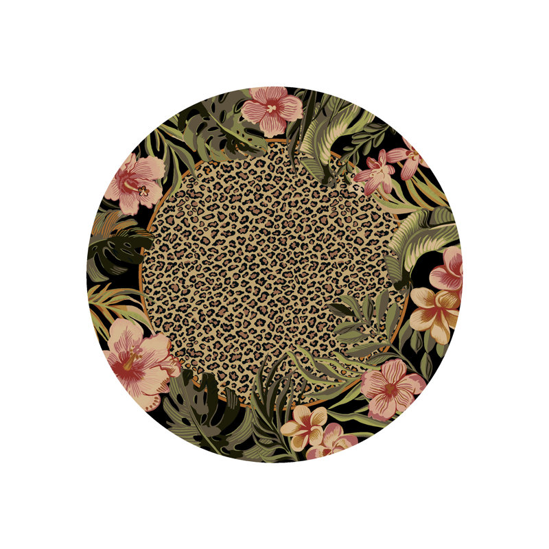Tapis vert à imprimé animalier Gutierez, Rond 8 pi