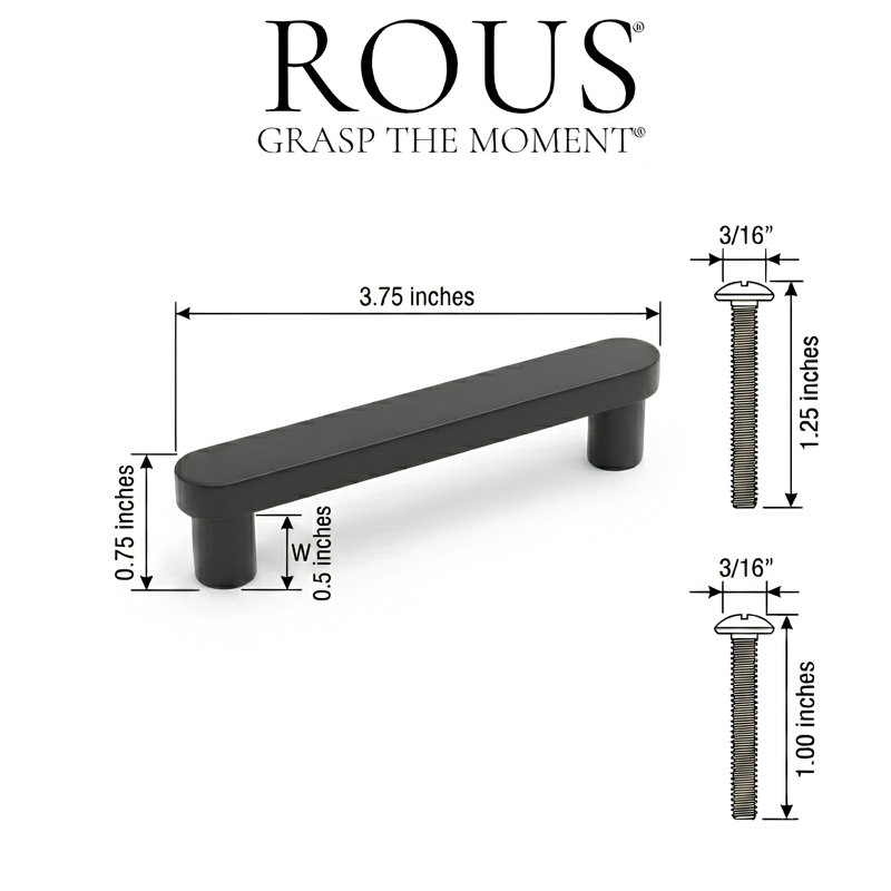 ROUS Hardware Mid-Century Modern Cabinet Handle 1-Count, 3.75", Charcoal (Black)