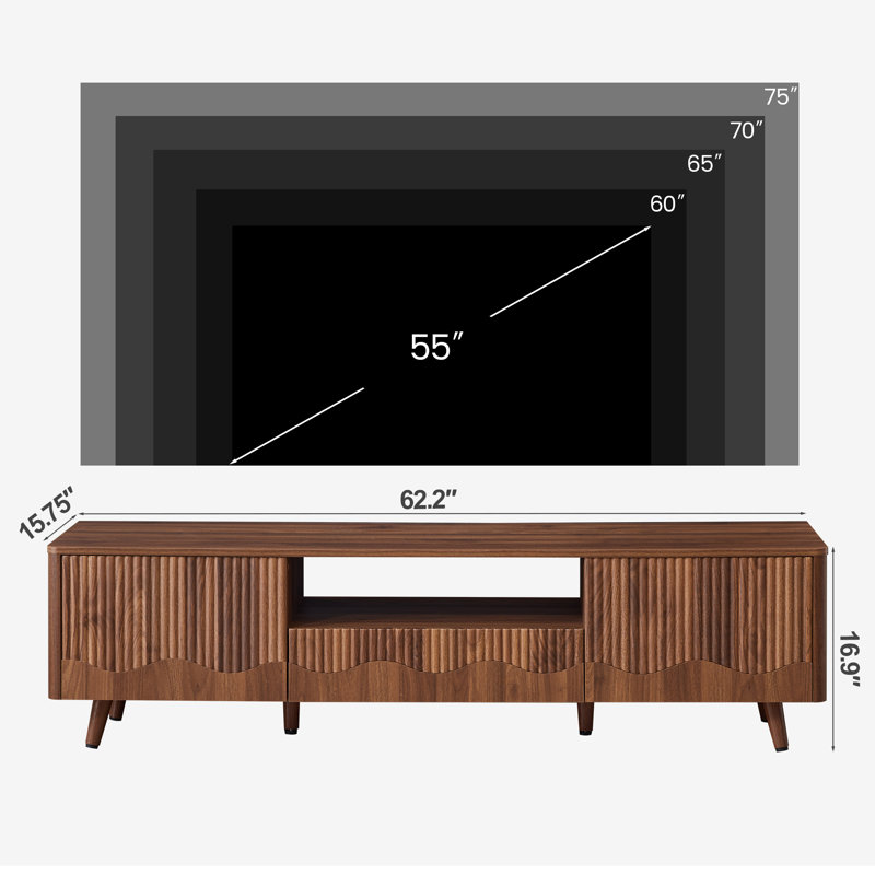 62" TV Stand with Storage, Brown