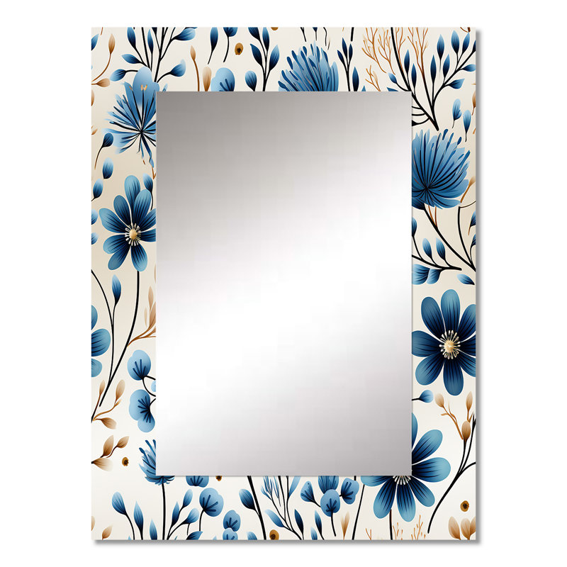Motif floral de simplicité scandinave bleu Deijon - miroir mural floral unique, miroir floral, impression d'art en métal