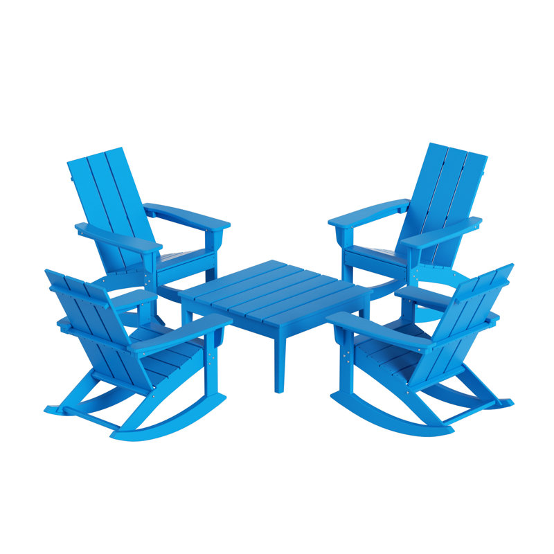 Joubert Outdoor Adirondack Chair With Table, Pacific Blue