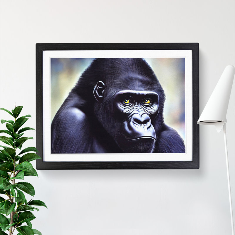 Face Of A Gorilla - Single Picture Frame Painting, Black, 46cm H x 64cm W x 2cm D
