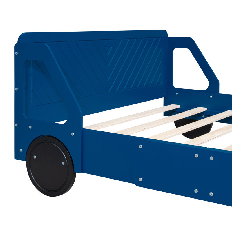 Vionnet House Platform Bed With Headboard And Footboard, Roof Design, Pine Wood And MDF, Blue, Full