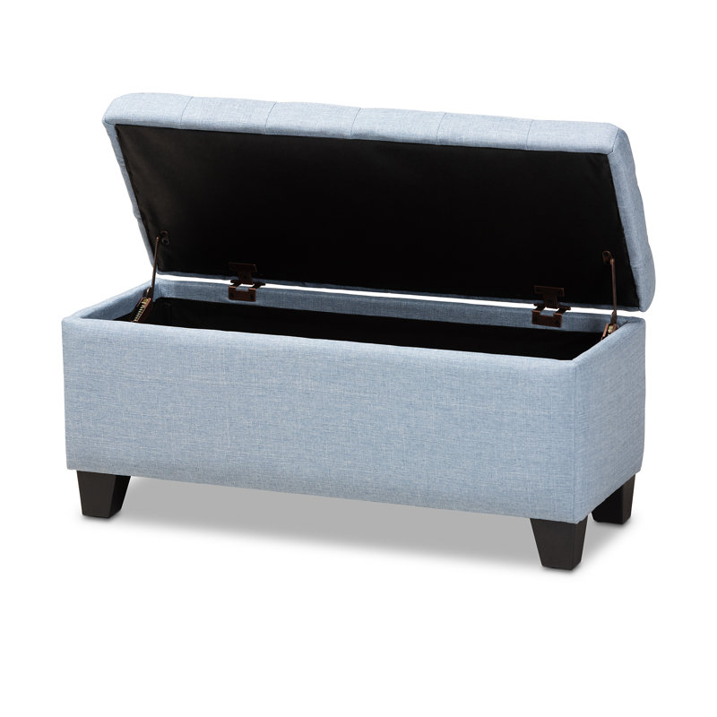 88.9cm Wide Rectangle Solid Colour Ottoman with Storage, Light Blue