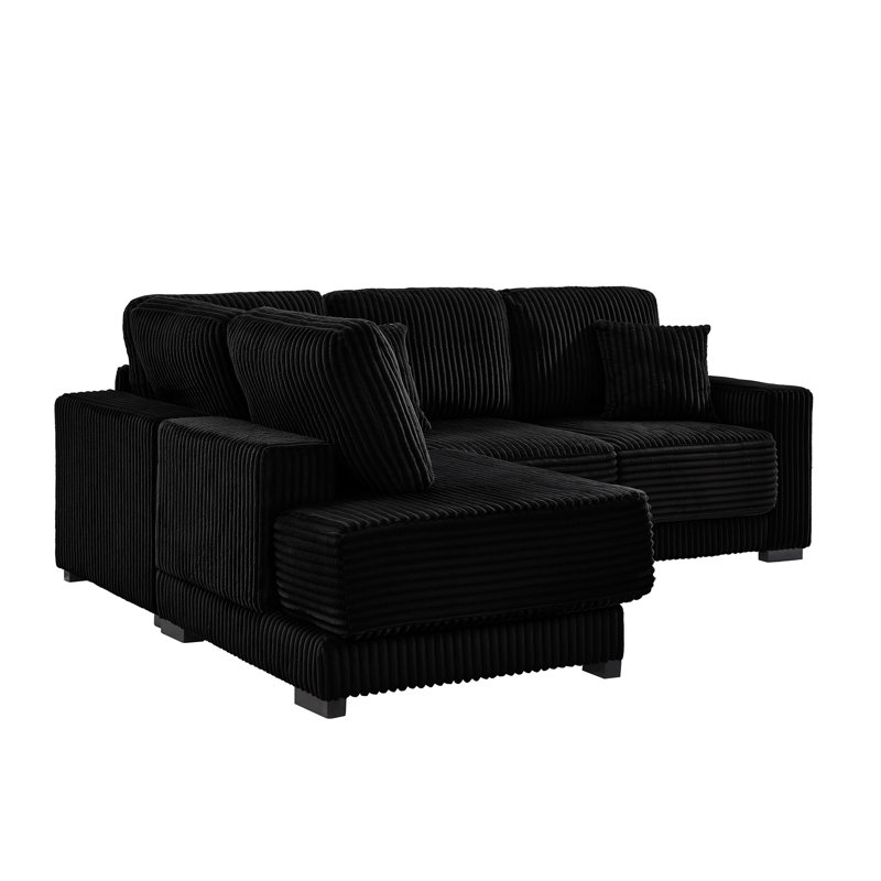 Canapé modulaire réversible en L 93 po, Velours côtelé noir