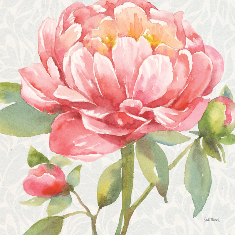 «Pink Flora II On Canvas» par Leslie Trimbach, reproduction, H 12 po x l 12 po